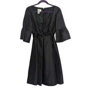 y2k Donna Morgan Black Rhinestone Bell Sleeve Midi Dress Size 10 C1 Goth Glamour